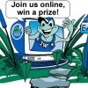 PRIDE Mascot J Waterford says "Join us online, win a prize"
