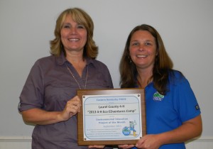 Laurel County 4-H Youth Development Extension Agent Kim Whitson accepted the PRIDE Environmental Education Project of the Month Award from PRIDE’s Jennifer Johnson.
