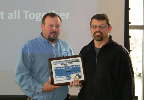 PRIDE's Mark Davis presented the Volunteer of the Month Award to Darren Sparkman, facilities director and energy manager for the Morgan County School District.