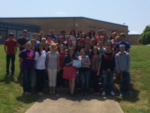 Adair County High School students accepted the PRIDE Environmental Education Project of the Month Award for their “This Is Art” display.
