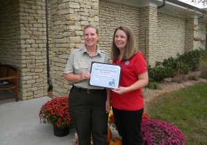 Moria Painter, Environmental Education Specialist for the Wolf Creek National Fish Hatchery, accepted the hatchery's award from PRIDE’s Jennifer Johnson.