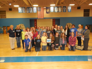 The CCMS PRIDE Club is pictured here with their award, along with PRIDE Club Sponsors Rachel Bernard and Ashley McWhorter, CCMS Principal Teresa Scott, and Becky Calhoun of Eastern Kentucky PRIDE.